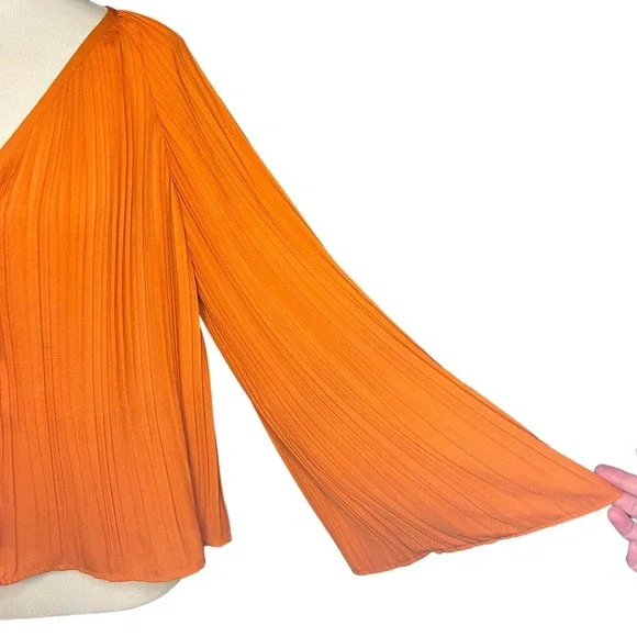 Asos Orange Long-sleeve V-neck Tie-front Blouse Top Size 6 - Picture 3 of 8